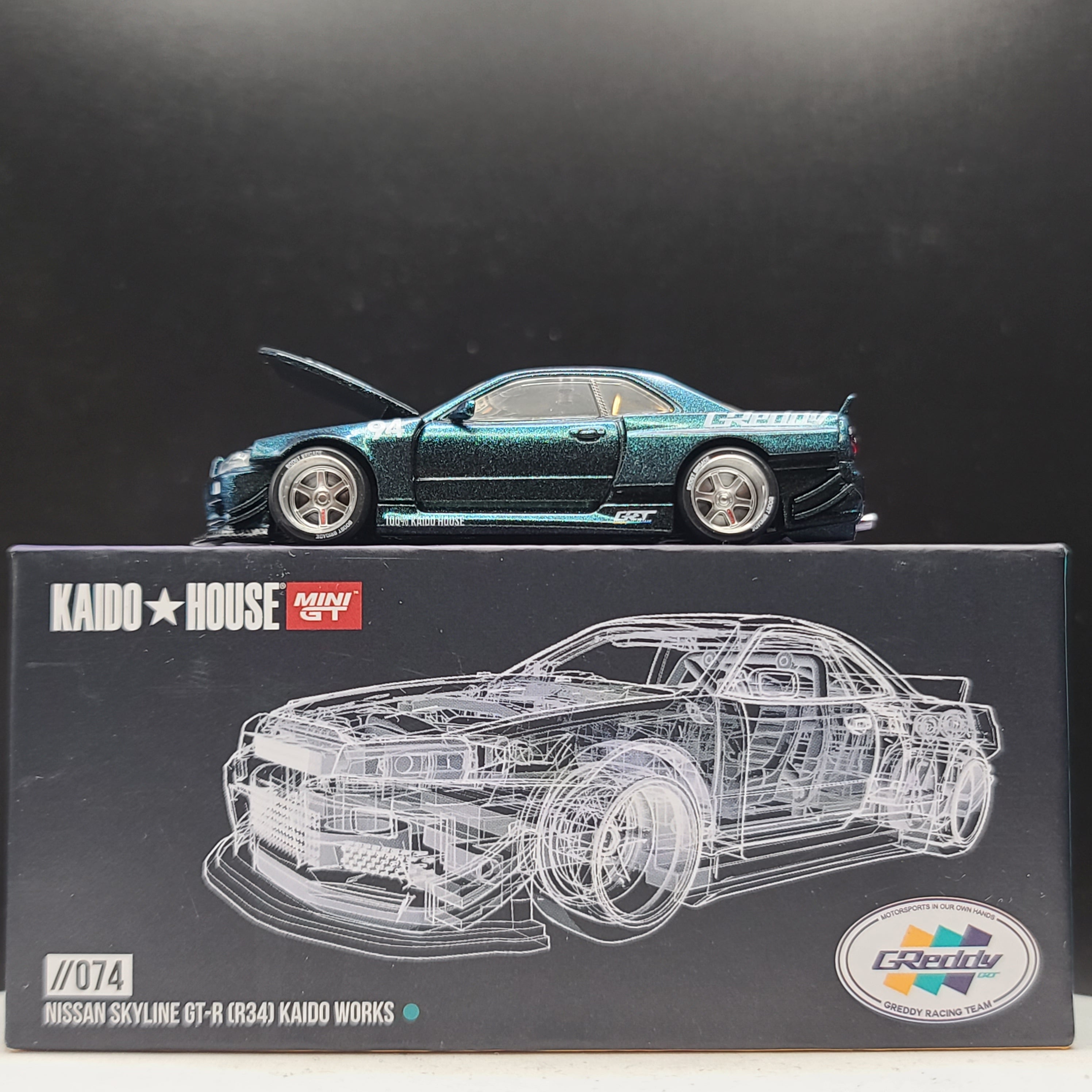 Kaido House x Mini GT Nissan Skyline GT-R (R34) Kaido Works GReddy