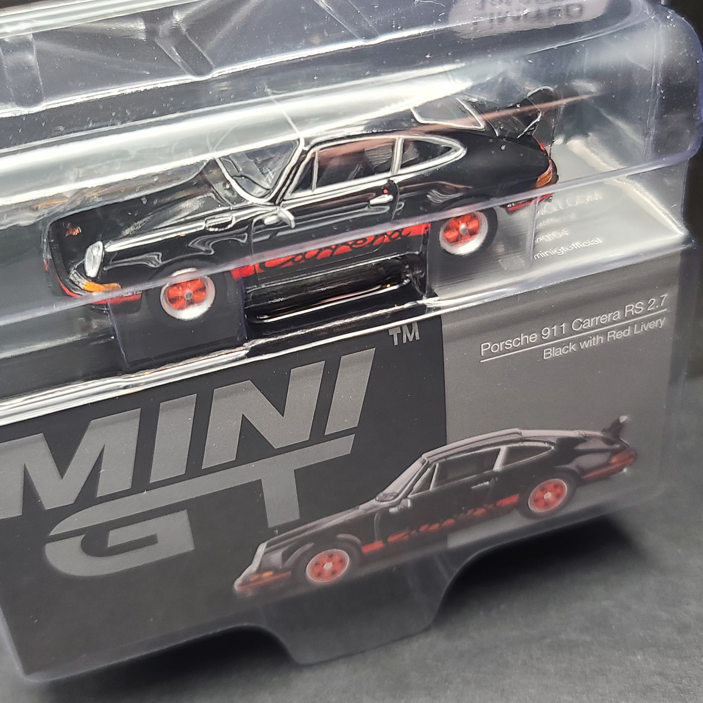 Mini GT Porsche 911 Carrera RS 2.7 164 scale, Black w/ red livery