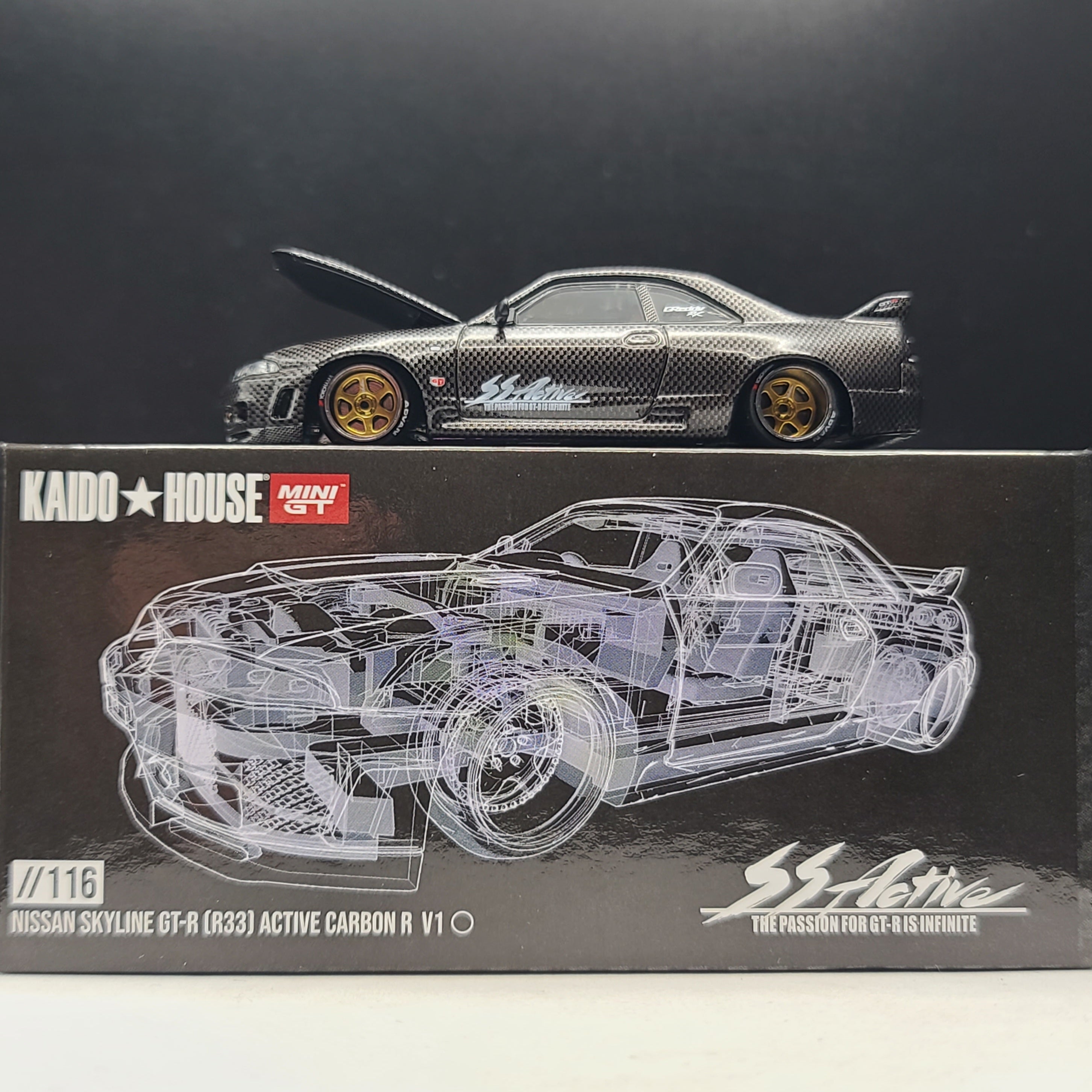 Kaido House x Mini GT Nissan Skyline GT-R (R33) Active Carbon R V1 - 1:64 (2024 Limited Edition)