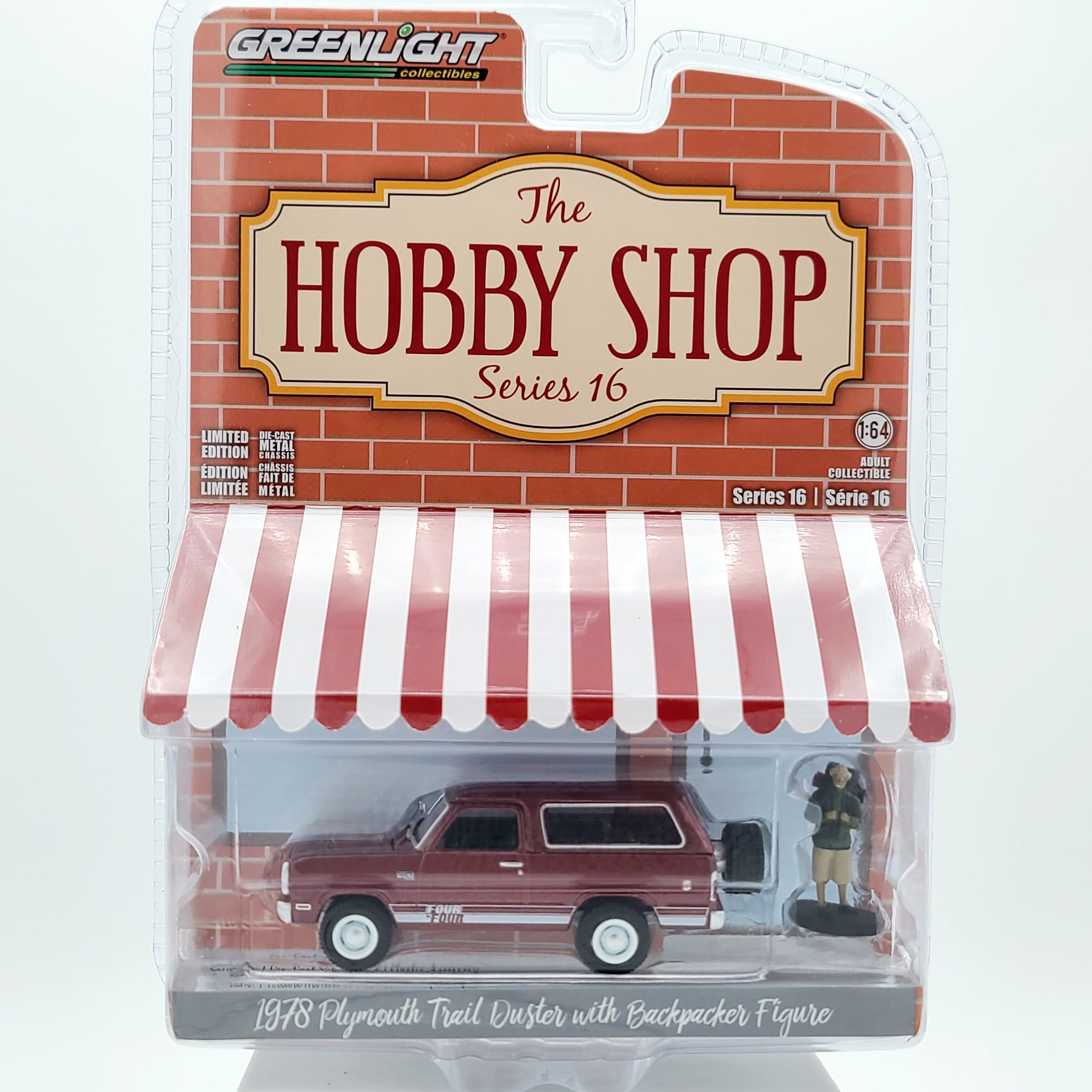 GreenLight '78 Plymouth Trailduster w/ Backpacker Figure - 1:64 scale (2024 Hobby Shop Series 16)