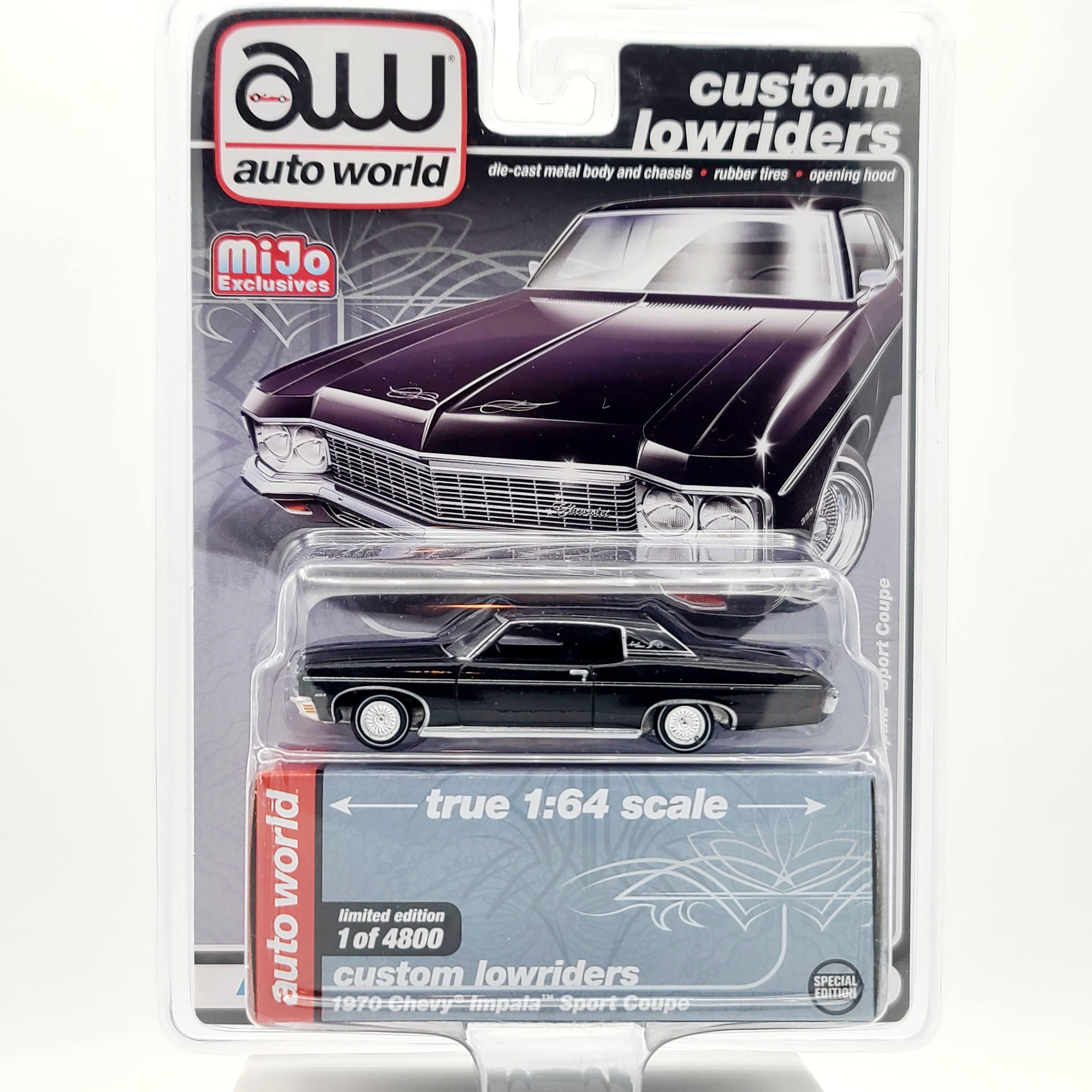 Auto World '70 Chevrolet Impala Sport Coupe - 1:64 scale, black (2022 MiJo Exclusives - Custom Lowriders)