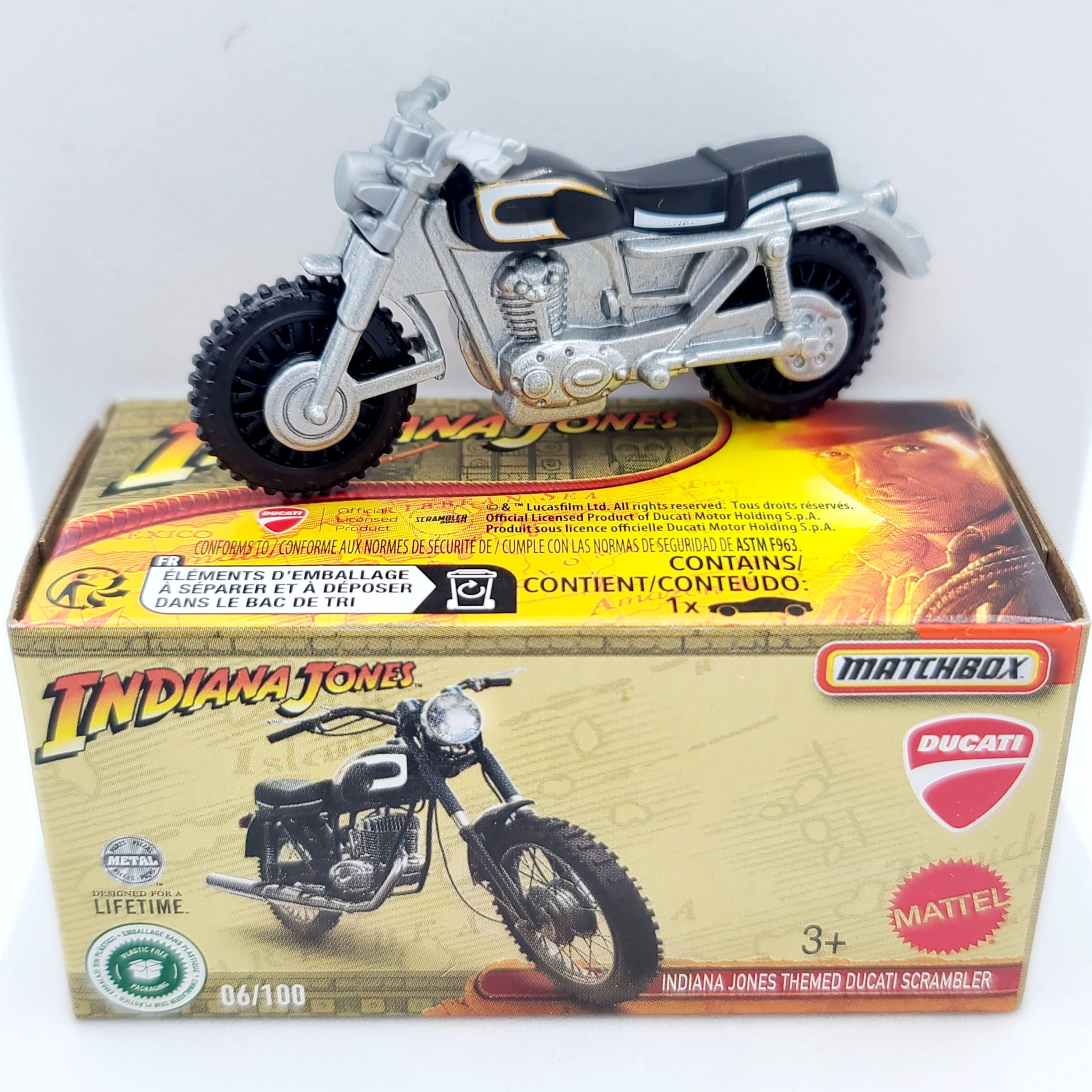 Matchbox Ducati Scrambler - Indiana Jones themed (2024 Mix 9 J Basic - Power Grabs)