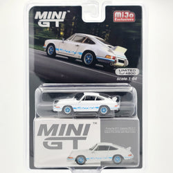 Mini GT Porsche 911 Carrera RS 2.7 - 1:64 scale, Grand Prix White w/ Blue Livery (2024 MIJO Exclusives - Limited Edition)