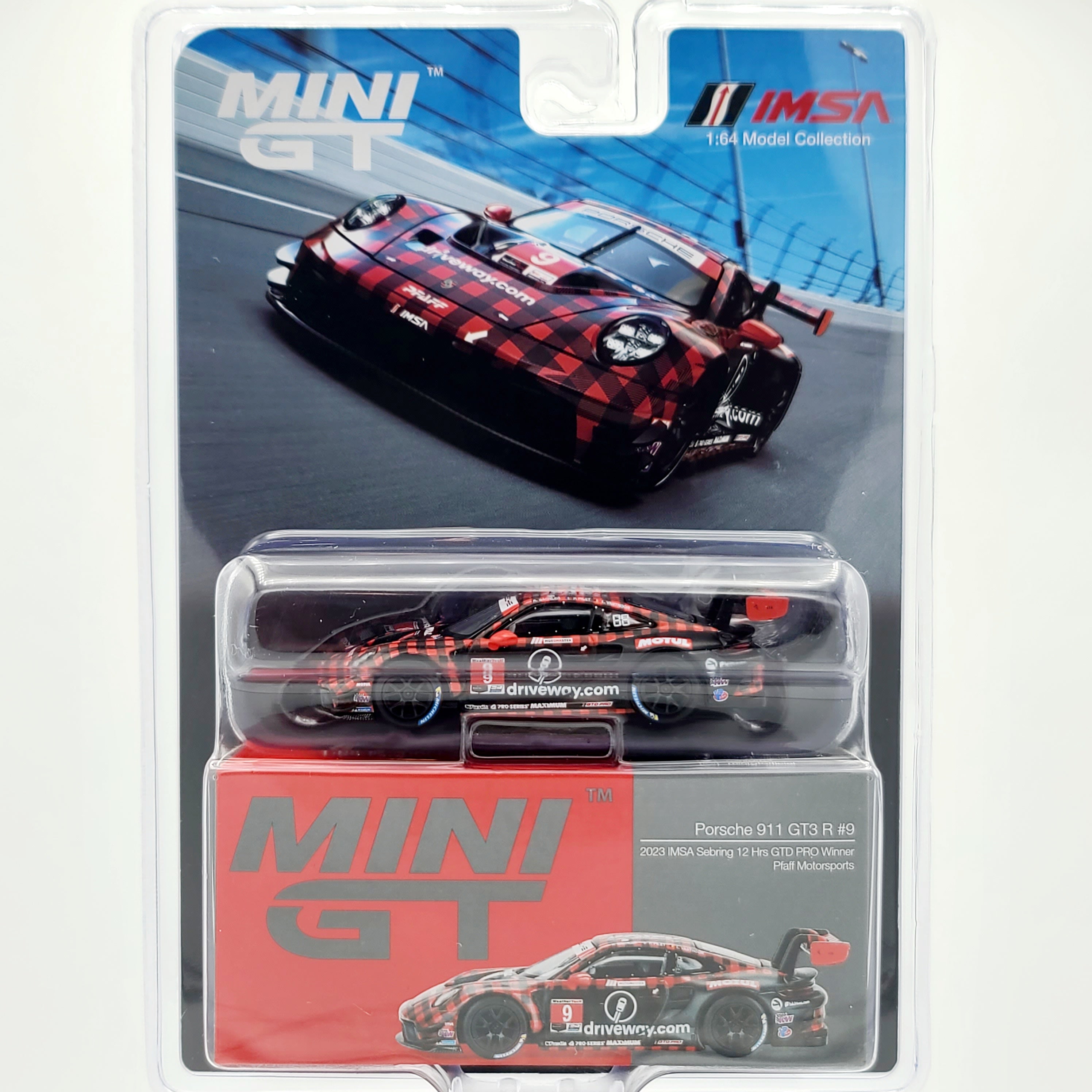 Mini GT Porsche 911 GT3 R #9 GTD PRO Pfaff Motorsports IMSA 2023 Sebring 12HR Winner - 1:64 scale (2024 Limited Edition)